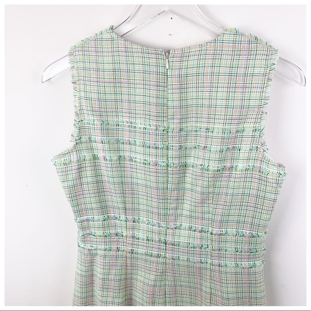 Worth Green/Pink‎ Tulip Tweed Sheath Dress Fringed Sz 2 - Picture 5 of 9
